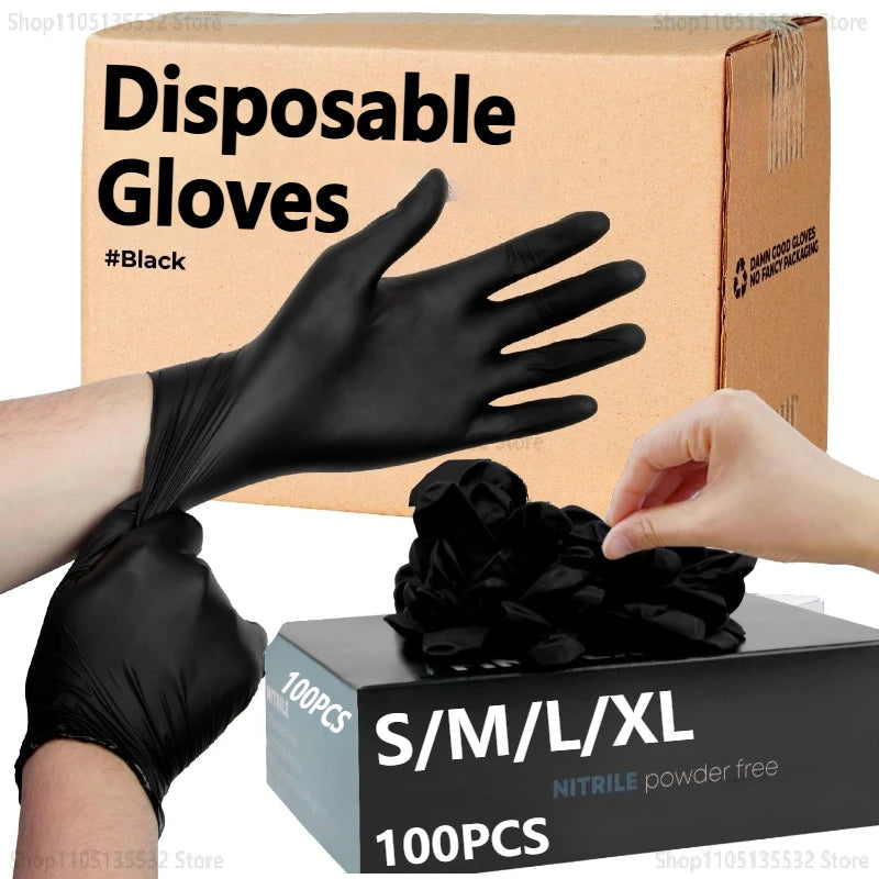 Gants en Latex noir Xl, en Pvc, jetables, en Nitrile, pour le travail ménager, le nettoyage de l'industrie de la voiture, outils de jardinage et de cuisine