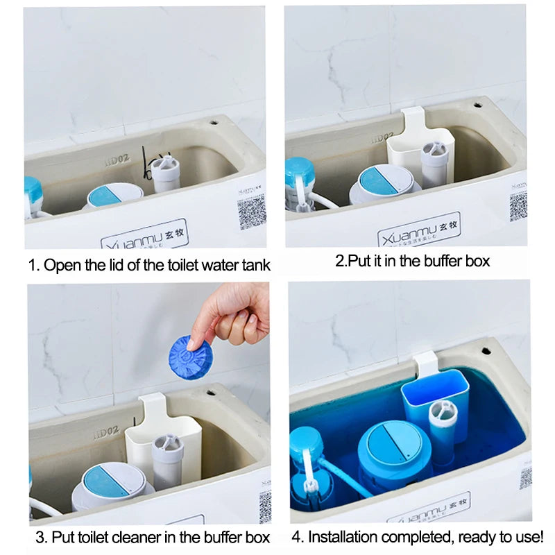 Distributeur de nettoyant solide pour toilettes - Pièce de rechange pour réservoir, Boîte tampon nettoyante pour cuvette de toilettes, Distributeur suspendu à libération lente, Prolonge le temps de nettoyage