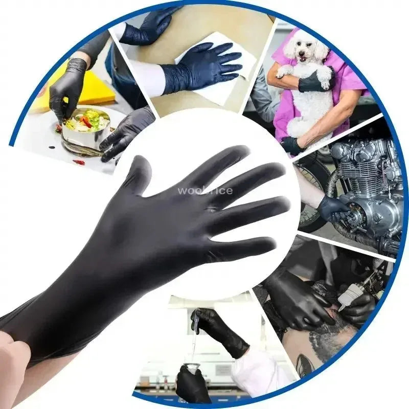 Gants en Latex noir Xl, en Pvc, jetables, en Nitrile, pour le travail ménager, le nettoyage de l'industrie de la voiture, outils de jardinage et de cuisine