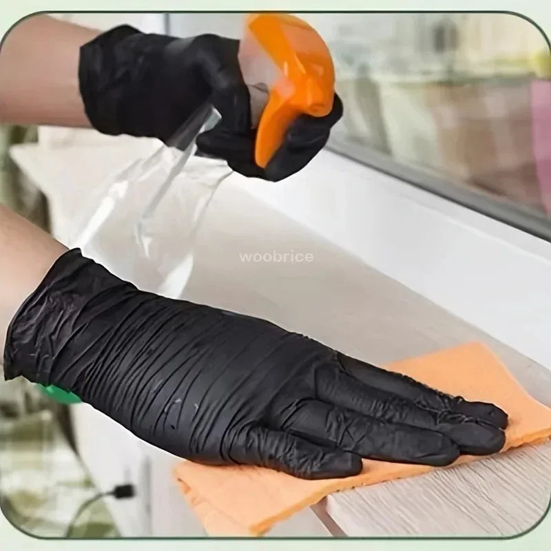 Gants en Latex noir Xl, en Pvc, jetables, en Nitrile, pour le travail ménager, le nettoyage de l'industrie de la voiture, outils de jardinage et de cuisine