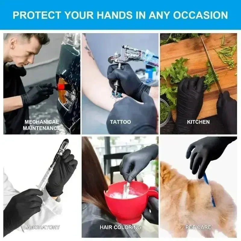 Gants en Latex noir Xl, en Pvc, jetables, en Nitrile, pour le travail ménager, le nettoyage de l'industrie de la voiture, outils de jardinage et de cuisine