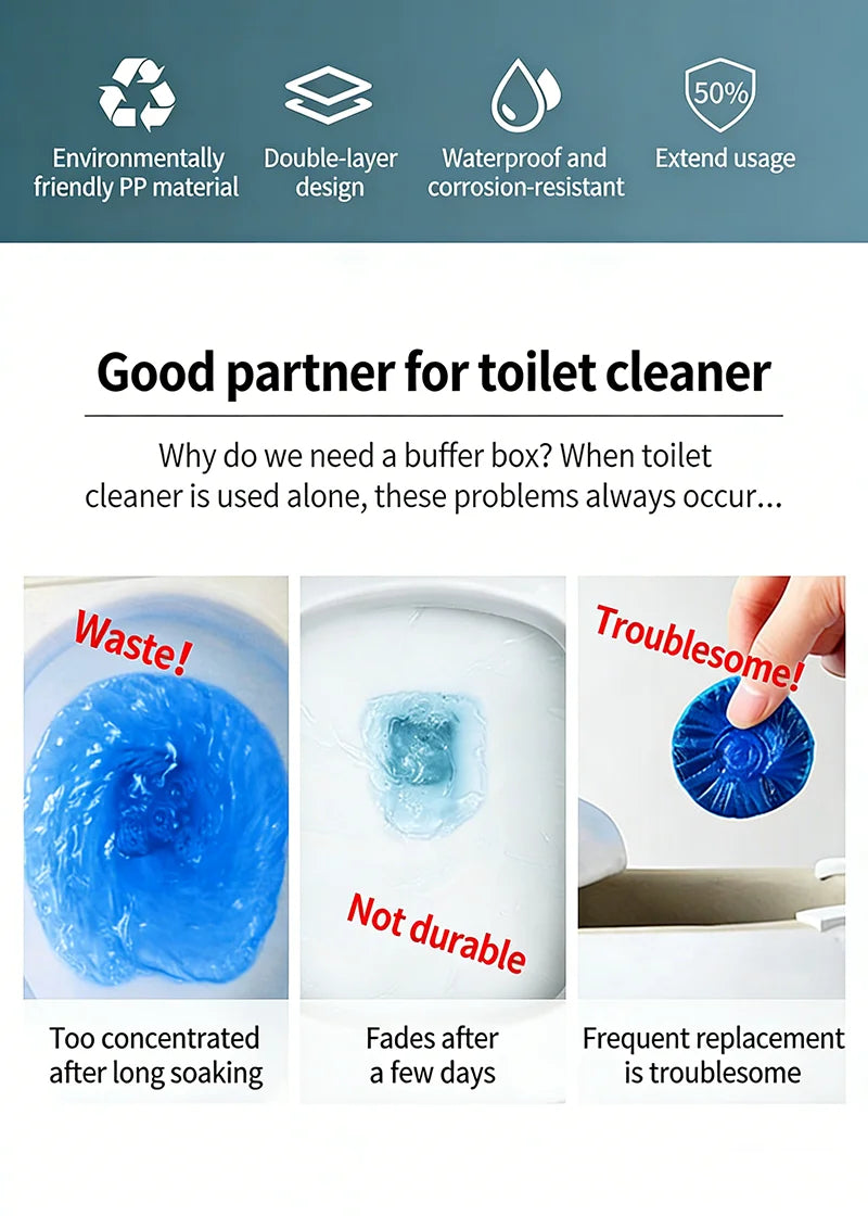 Distributeur de nettoyant solide pour toilettes - Pièce de rechange pour réservoir, Boîte tampon nettoyante pour cuvette de toilettes, Distributeur suspendu à libération lente, Prolonge le temps de nettoyage